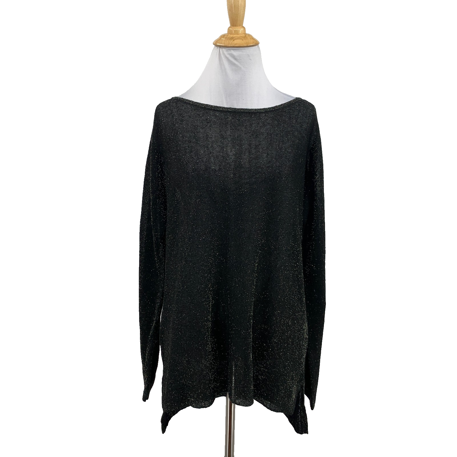 Eileen Fisher Top Womens Xs Hunter Green Organic Linen Blend Metallic Tunic